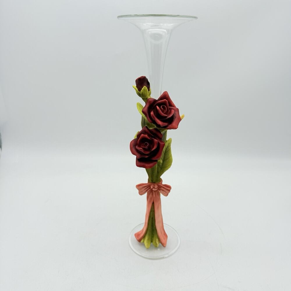 Single Rose Flower Vase With Ceramic Roses On The Side